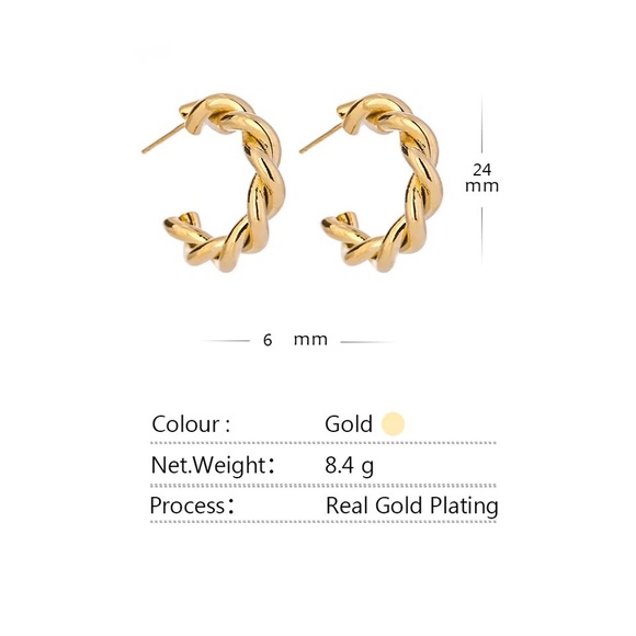 Gold twist hoop earrings - Picture 5 of 9